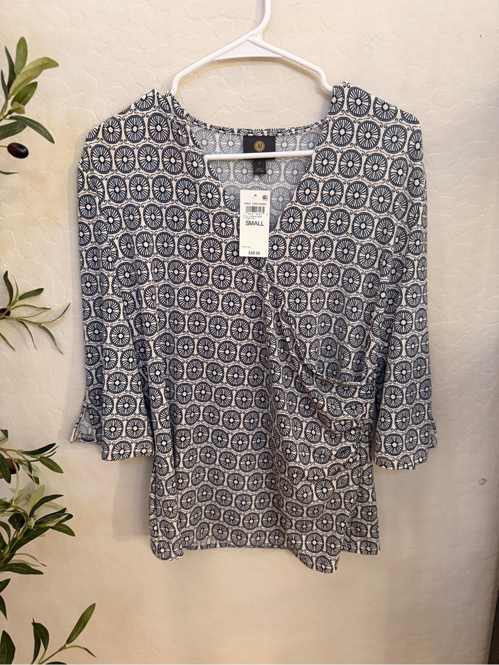Women's Navy and White Patterned Blouse - Picture 1 of 4